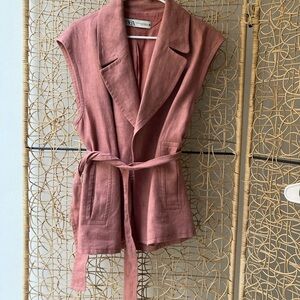 Zara Pink Sleeveless Belted Vest
